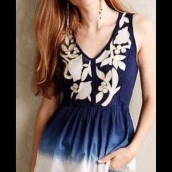 Anthropologie Tops - Anthropologie Floreat Embellish Tank Blouse Dip
